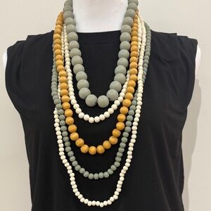 Trendy Boutique Multi-Layer Beaded Necklace - Gray, Gold, and Cream